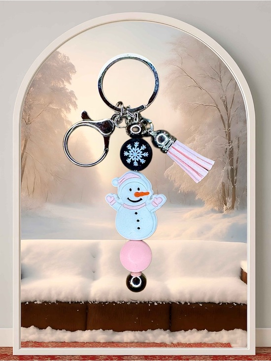 Handmade Accessories - Pink Snowman Keychain